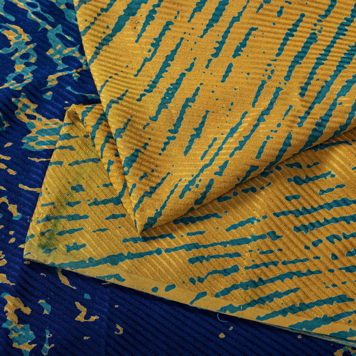 Sanskriti Vintage Saree Blue Pure Crepe Silk Abstract Printed Sari 5.5+Yd Fabric