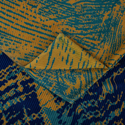 Sanskriti Vintage Saree Blue Pure Crepe Silk Abstract Printed Sari 5.5+Yd Fabric