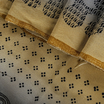 Sanskriti Vintage Saree Beige Pure Crepe Silk Floral Printed Sari 6.5+Yd Fabric