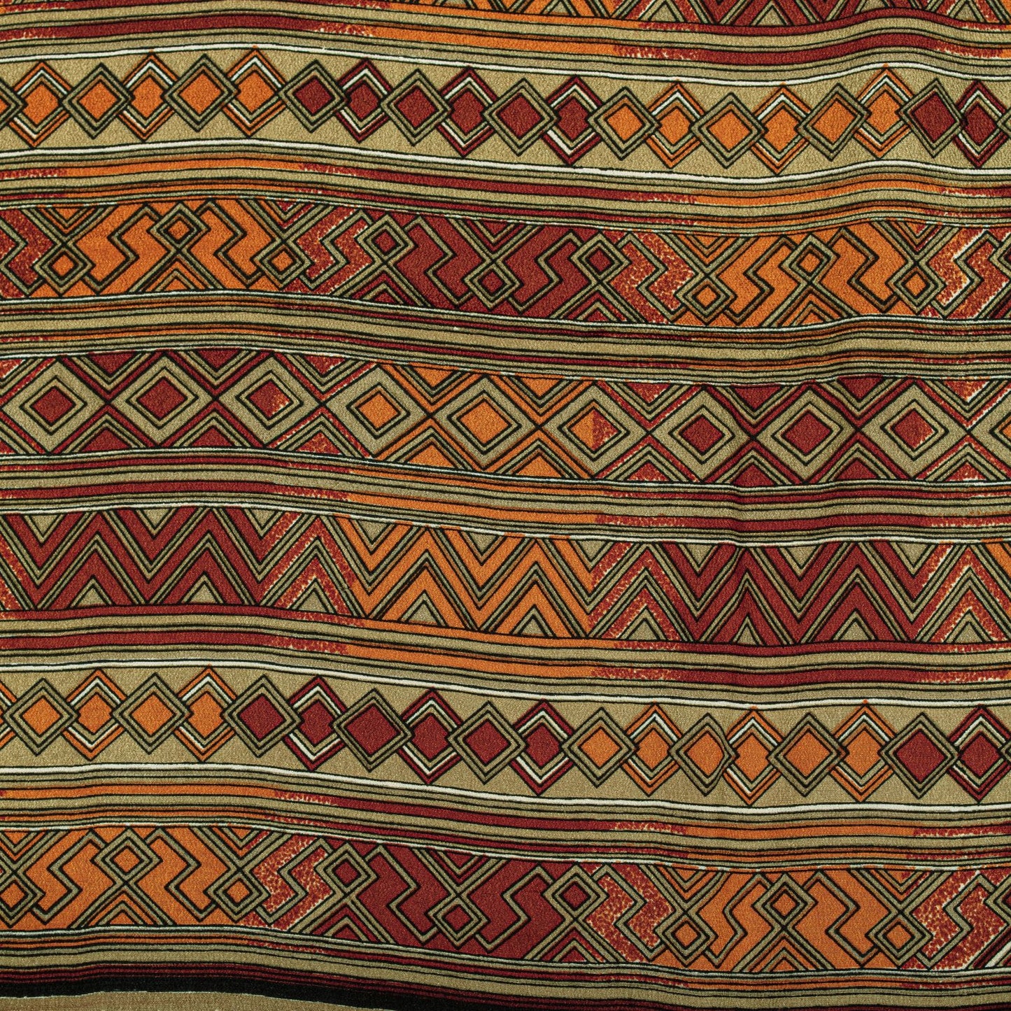 Sanskriti Vintage Saree Brown Pure Crepe Silk Geometric Print Sari 5.5+Yd Fabric