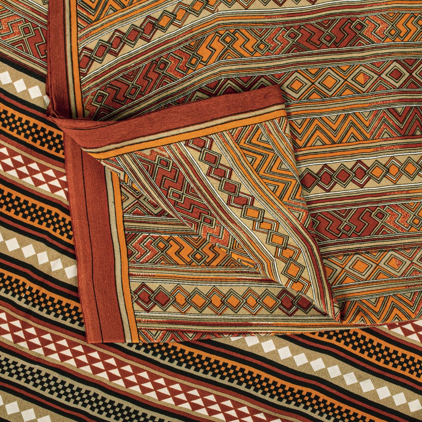 Sanskriti Vintage Saree Brown Pure Crepe Silk Geometric Print Sari 5.5+Yd Fabric