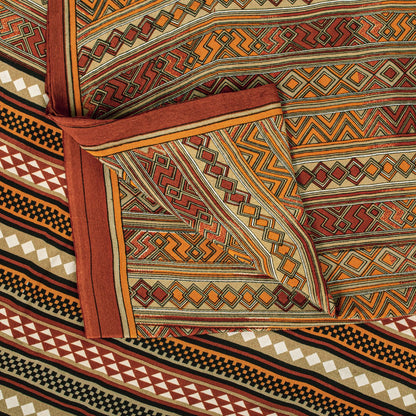 Sanskriti Vintage Saree Brown Pure Crepe Silk Geometric Print Sari 5.5+Yd Fabric