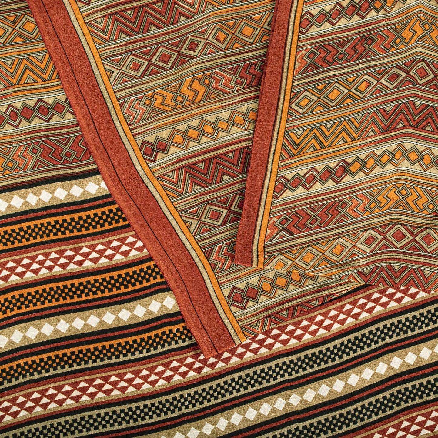 Sanskriti Vintage Saree Brown Pure Crepe Silk Geometric Print Sari 5.5+Yd Fabric