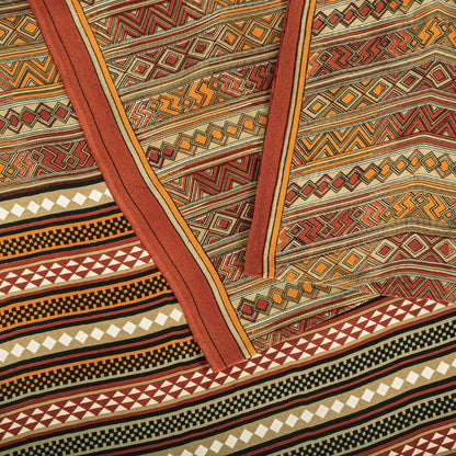 Sanskriti Vintage Saree Brown Pure Crepe Silk Geometric Print Sari 5.5+Yd Fabric