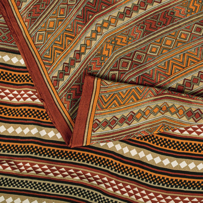 Sanskriti Vintage Saree Brown Pure Crepe Silk Geometric Print Sari 5.5+Yd Fabric