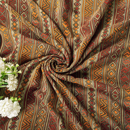 Sanskriti Vintage Saree Brown Pure Crepe Silk Geometric Print Sari 5.5+Yd Fabric