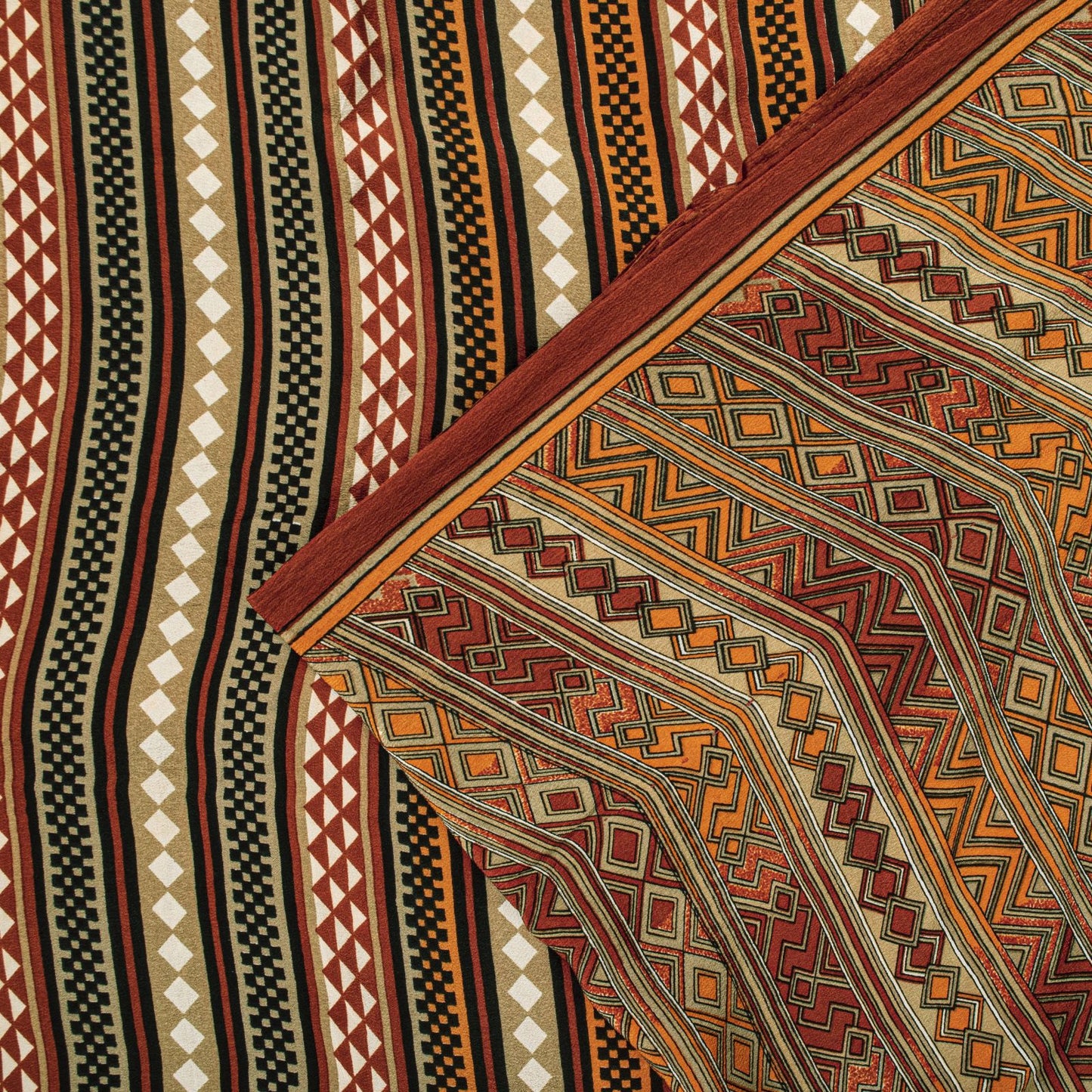 Sanskriti Vintage Saree Brown Pure Crepe Silk Geometric Print Sari 5.5+Yd Fabric