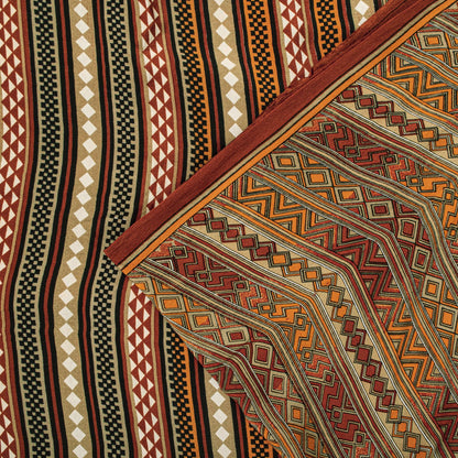 Sanskriti Vintage Saree Brown Pure Crepe Silk Geometric Print Sari 5.5+Yd Fabric