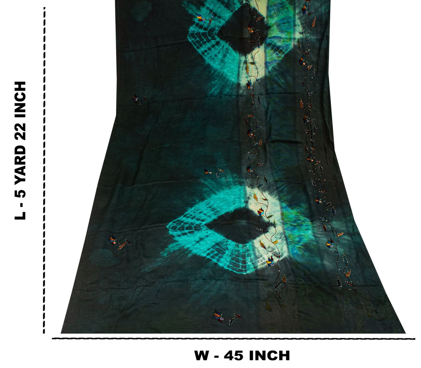 Sanskriti Vintage Saree Black Soft Pure Crepe Silk Tie-Dye-Hand Bead Sari 5.5+YD