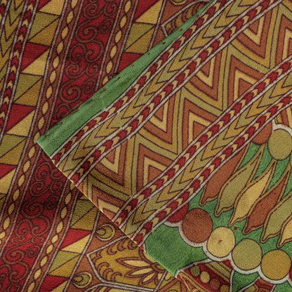 Sanskriti Vintage Saree Green 100% Pure Crepe Silk Mandala Art Print Sari 5.5+Yd