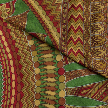 Sanskriti Vintage Saree Green 100% Pure Crepe Silk Mandala Art Print Sari 5.5+Yd