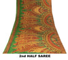 Sanskriti Vintage Saree Green 100% Pure Crepe Silk Mandala Art Print Sari 5.5+Yd