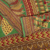 Sanskriti Vintage Saree Green 100% Pure Crepe Silk Mandala Art Print Sari 5.5+Yd