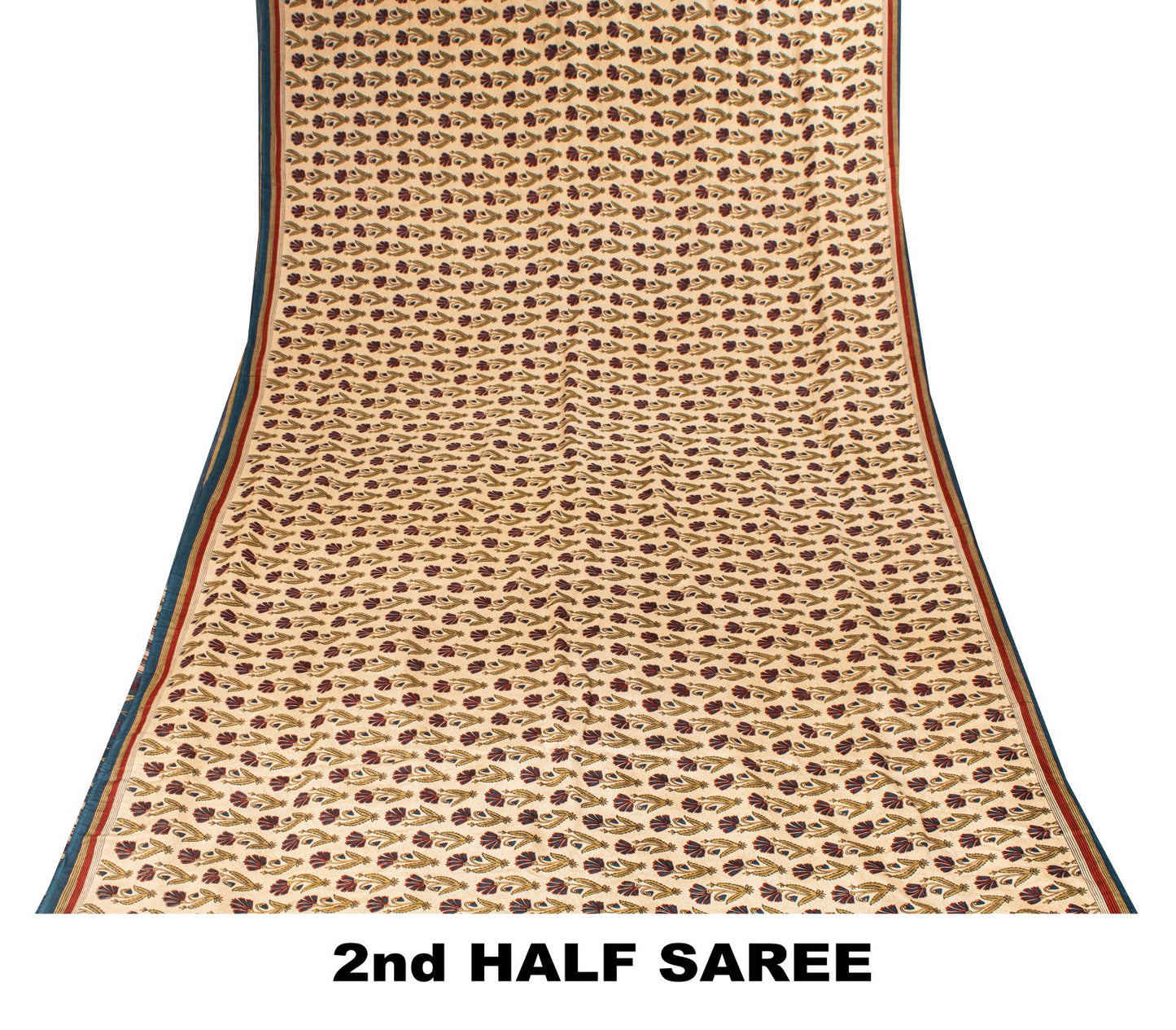 Sanskriti Vintage Cream Pure Crepe Silk Sari Floral Creeper Print Saree 5.5 Yard