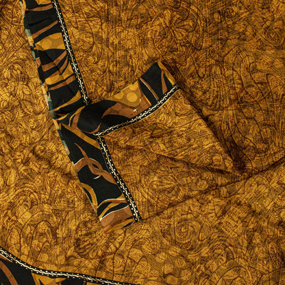Sanskriti Vintage Saree Yellow Pure Crepe Silk Abstract Print Sari 5.5+Yd Fabric