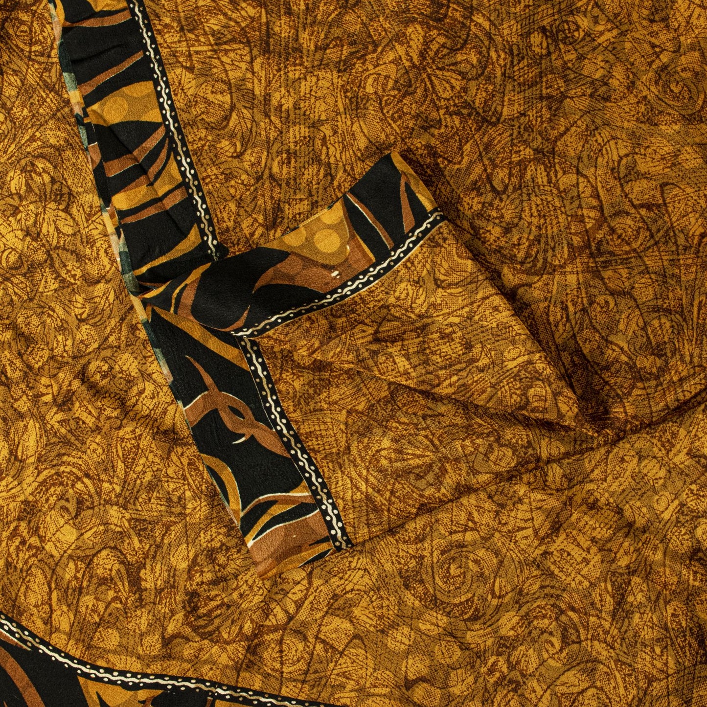 Sanskriti Vintage Saree Yellow Pure Crepe Silk Abstract Print Sari 5.5+Yd Fabric