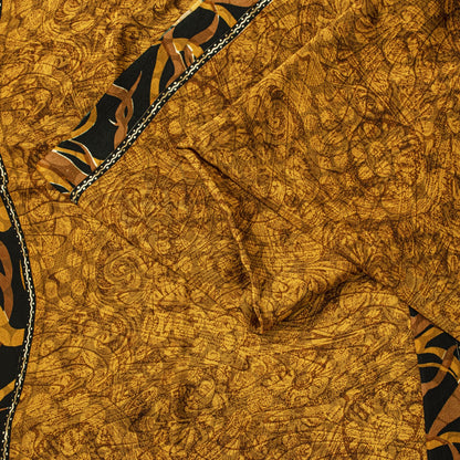 Sanskriti Vintage Saree Yellow Pure Crepe Silk Abstract Print Sari 5.5+Yd Fabric