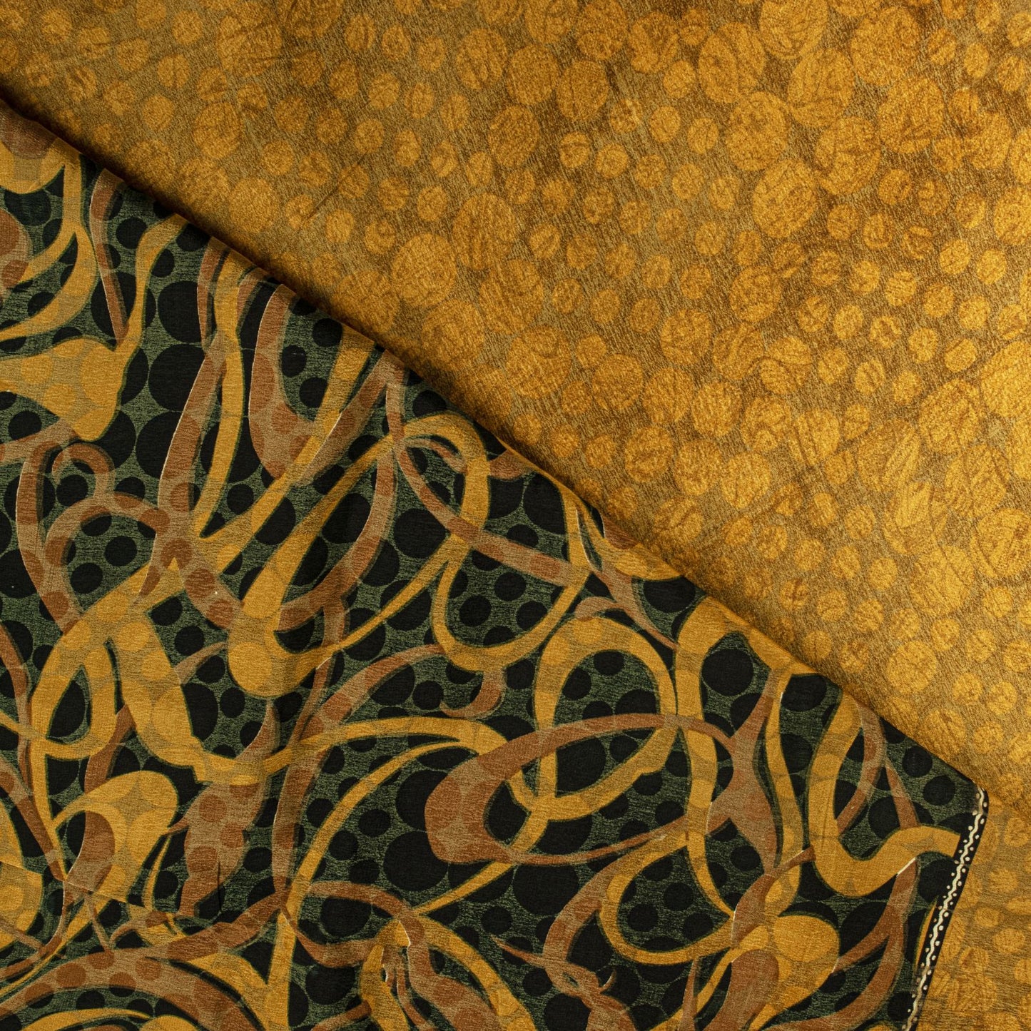 Sanskriti Vintage Saree Yellow Pure Crepe Silk Abstract Print Sari 5.5+Yd Fabric