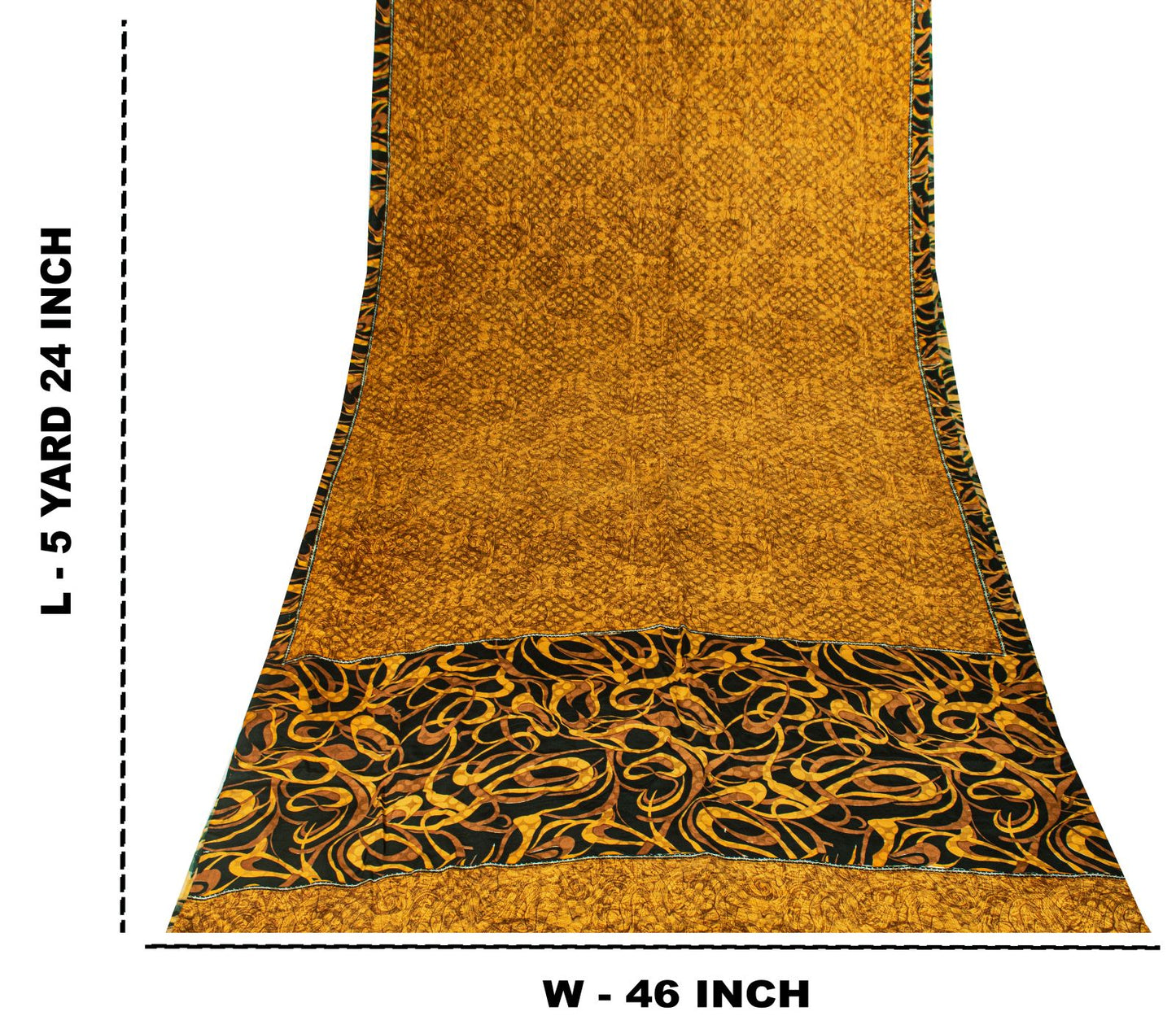Sanskriti Vintage Saree Yellow Pure Crepe Silk Abstract Print Sari 5.5+Yd Fabric