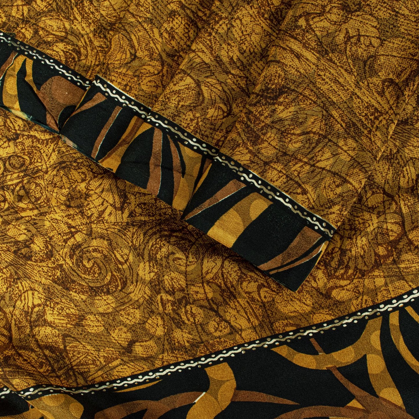 Sanskriti Vintage Saree Yellow Pure Crepe Silk Abstract Print Sari 5.5+Yd Fabric