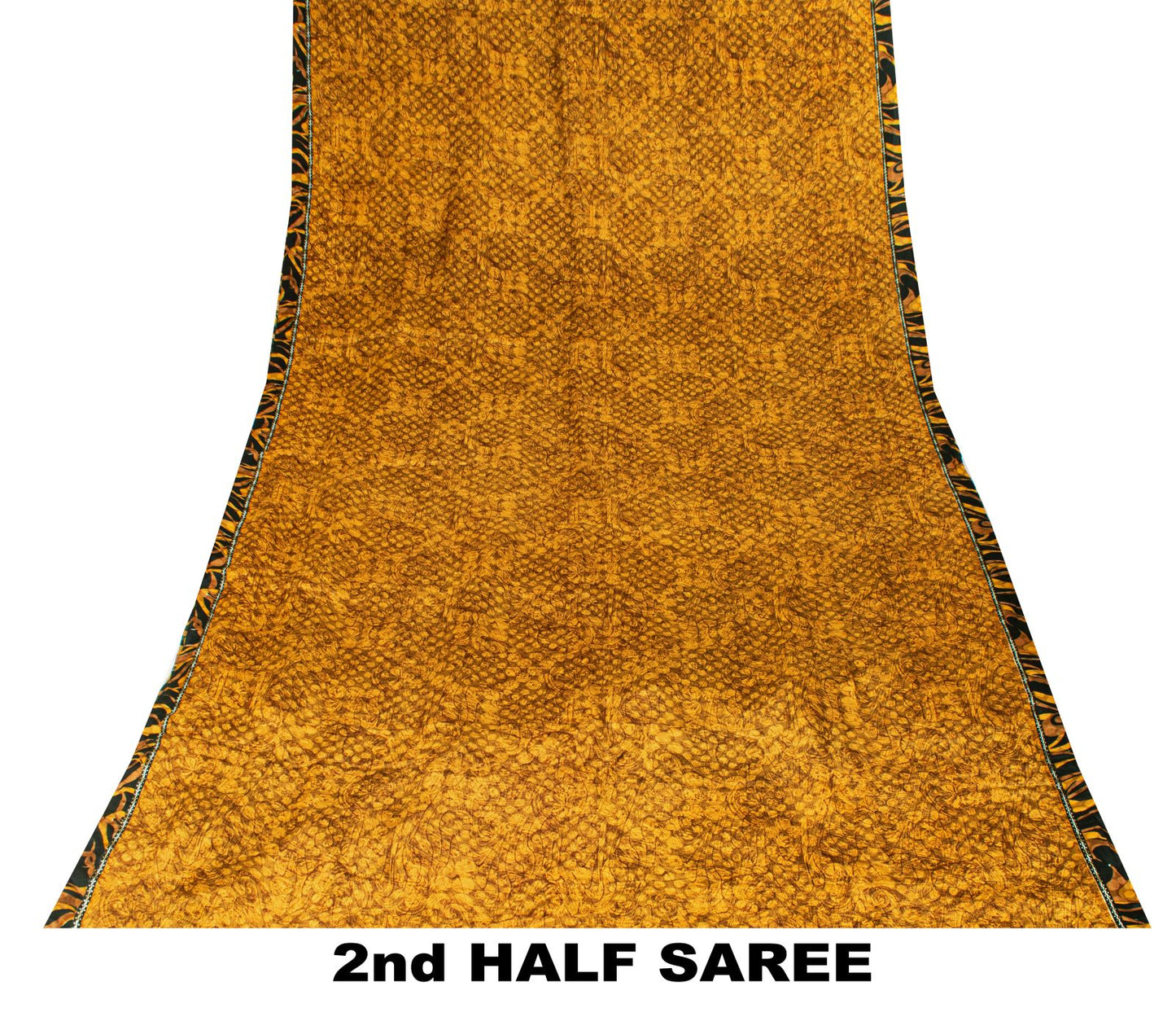 Sanskriti Vintage Saree Yellow Pure Crepe Silk Abstract Print Sari 5.5+Yd Fabric