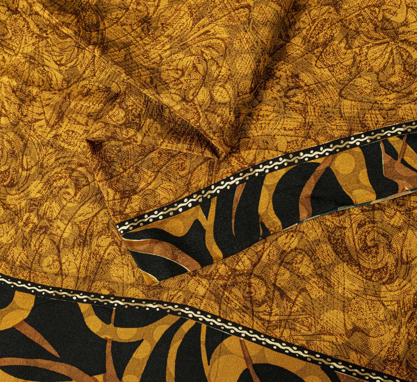 Sanskriti Vintage Saree Yellow Pure Crepe Silk Abstract Print Sari 5.5+Yd Fabric