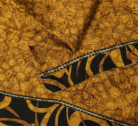 Sanskriti Vintage Saree Yellow Pure Crepe Silk Abstract Print Sari 5.5+Yd Fabric