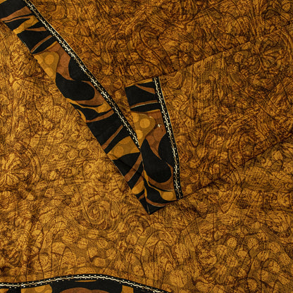 Sanskriti Vintage Saree Yellow Pure Crepe Silk Abstract Print Sari 5.5+Yd Fabric