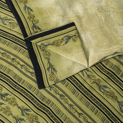 Sanskriti Vintage Cream Pure Crepe Silk Saree Floral Strip Printed 5.5 Yard Sari
