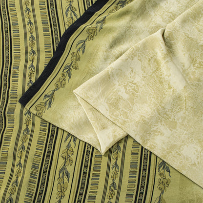 Sanskriti Vintage Cream Pure Crepe Silk Saree Floral Strip Printed 5.5 Yard Sari