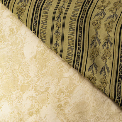 Sanskriti Vintage Cream Pure Crepe Silk Saree Floral Strip Printed 5.5 Yard Sari