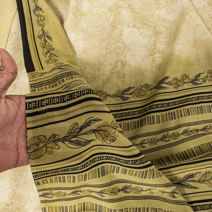 Sanskriti Vintage Cream Pure Crepe Silk Saree Floral Strip Printed 5.5 Yard Sari