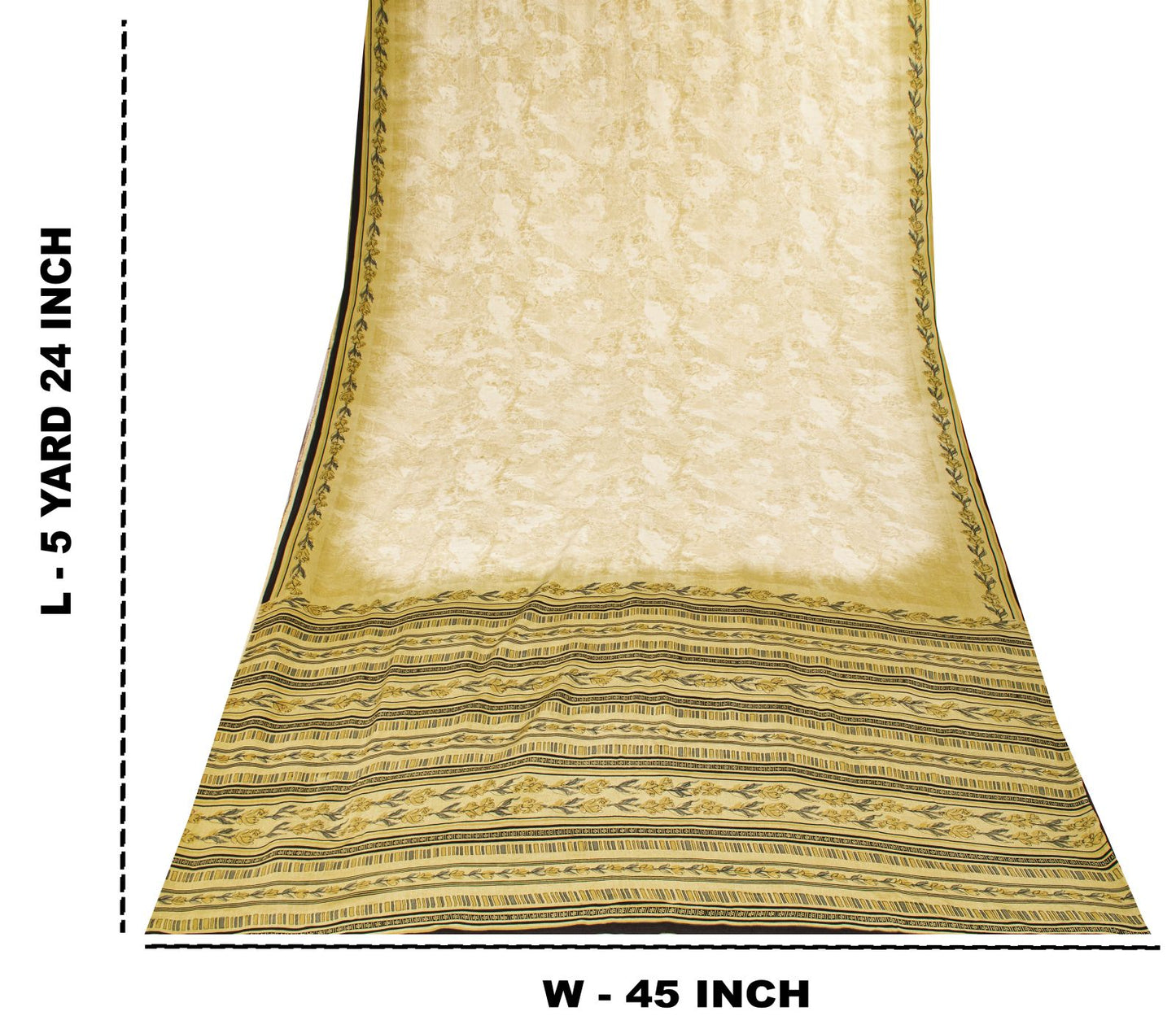 Sanskriti Vintage Cream Pure Crepe Silk Saree Floral Strip Printed 5.5 Yard Sari