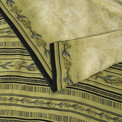 Sanskriti Vintage Cream Pure Crepe Silk Saree Floral Strip Printed 5.5 Yard Sari