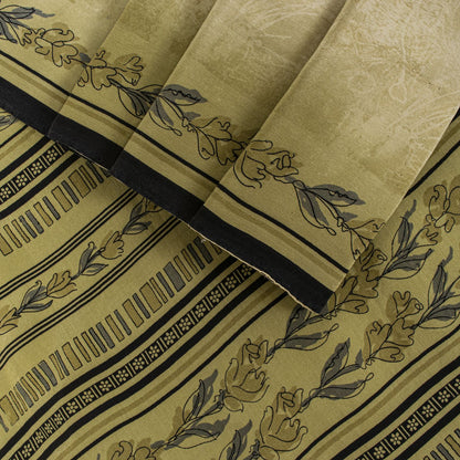 Sanskriti Vintage Cream Pure Crepe Silk Saree Floral Strip Printed 5.5 Yard Sari
