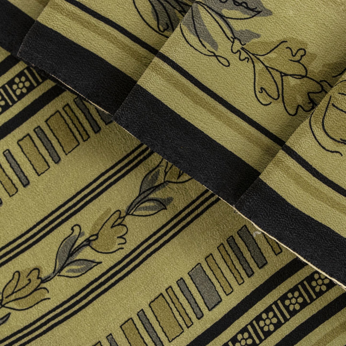 Sanskriti Vintage Cream Pure Crepe Silk Saree Floral Strip Printed 5.5 Yard Sari
