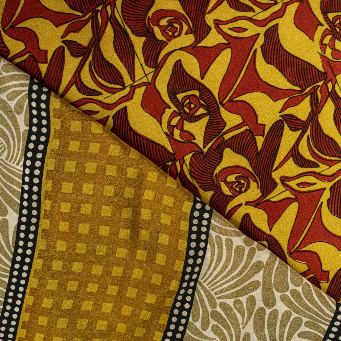 Sanskriti Vintage Yellow Pure Crepe Silk Saree Abstract Floral Print Sari 5.5Yd