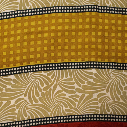 Sanskriti Vintage Yellow Pure Crepe Silk Saree Abstract Floral Print Sari 5.5Yd