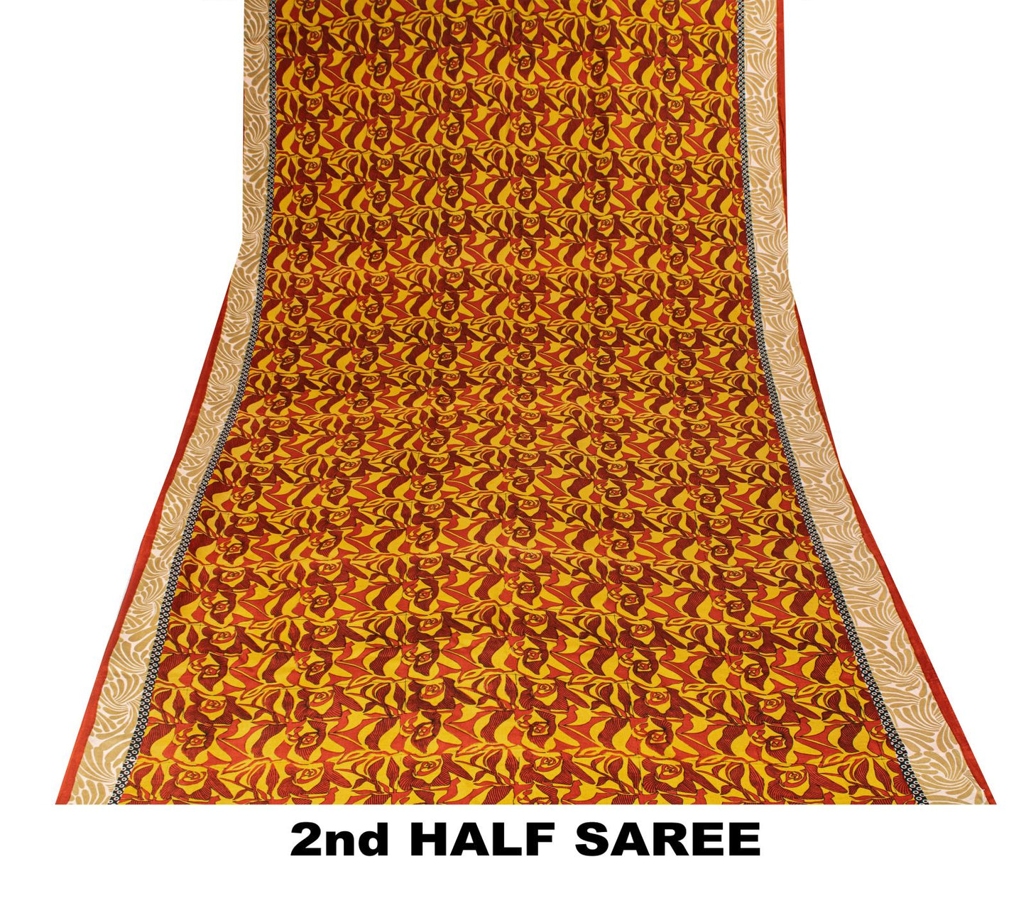 Sanskriti Vintage Yellow Pure Crepe Silk Saree Abstract Floral Print Sari 5.5Yd
