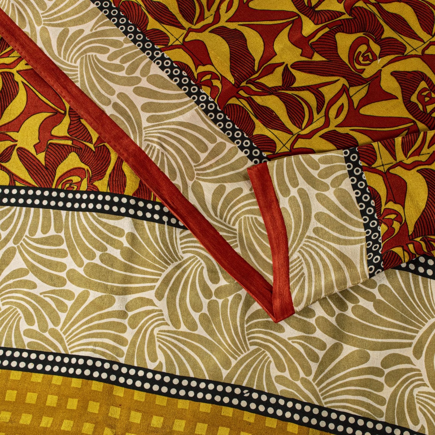 Sanskriti Vintage Yellow Pure Crepe Silk Saree Abstract Floral Print Sari 5.5Yd