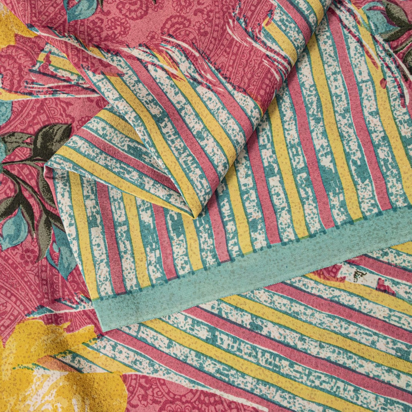 Sanskriti Vintage Pink Pure Crepe Silk Saree Floral Paisley Printed Sari 5.5Yard