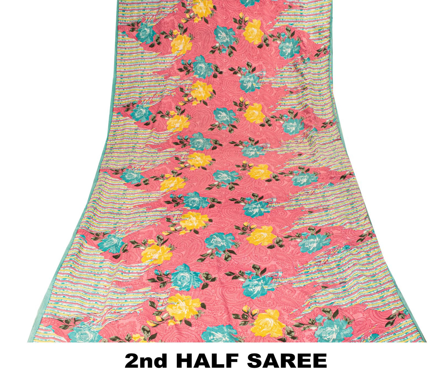 Sanskriti Vintage Pink Pure Crepe Silk Saree Floral Paisley Printed Sari 5.5Yard