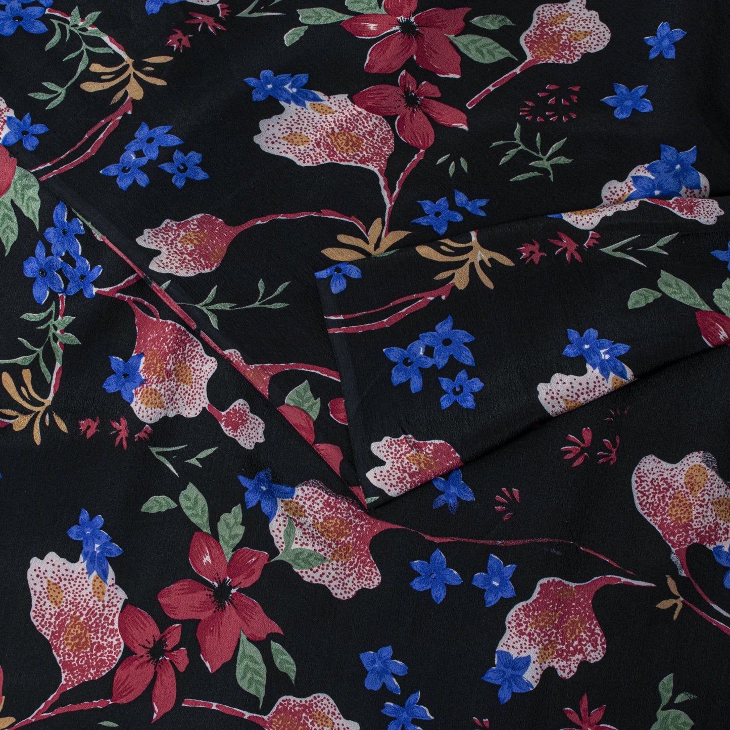 Sanskriti Vintage Saree Black-Red Pure Crepe Floral Digital Printed Sari 5.5+Yd