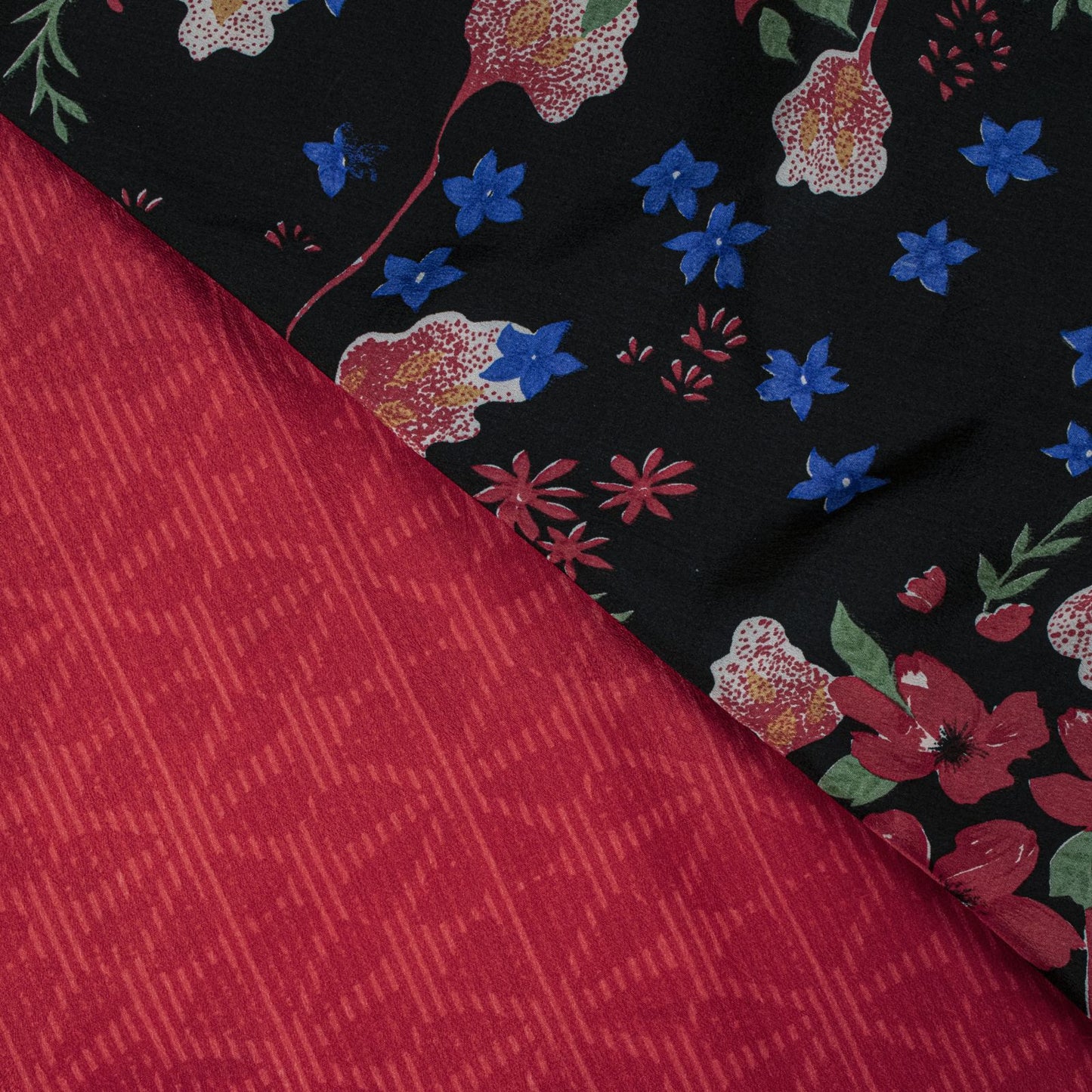 Sanskriti Vintage Saree Black-Red Pure Crepe Floral Digital Printed Sari 5.5+Yd