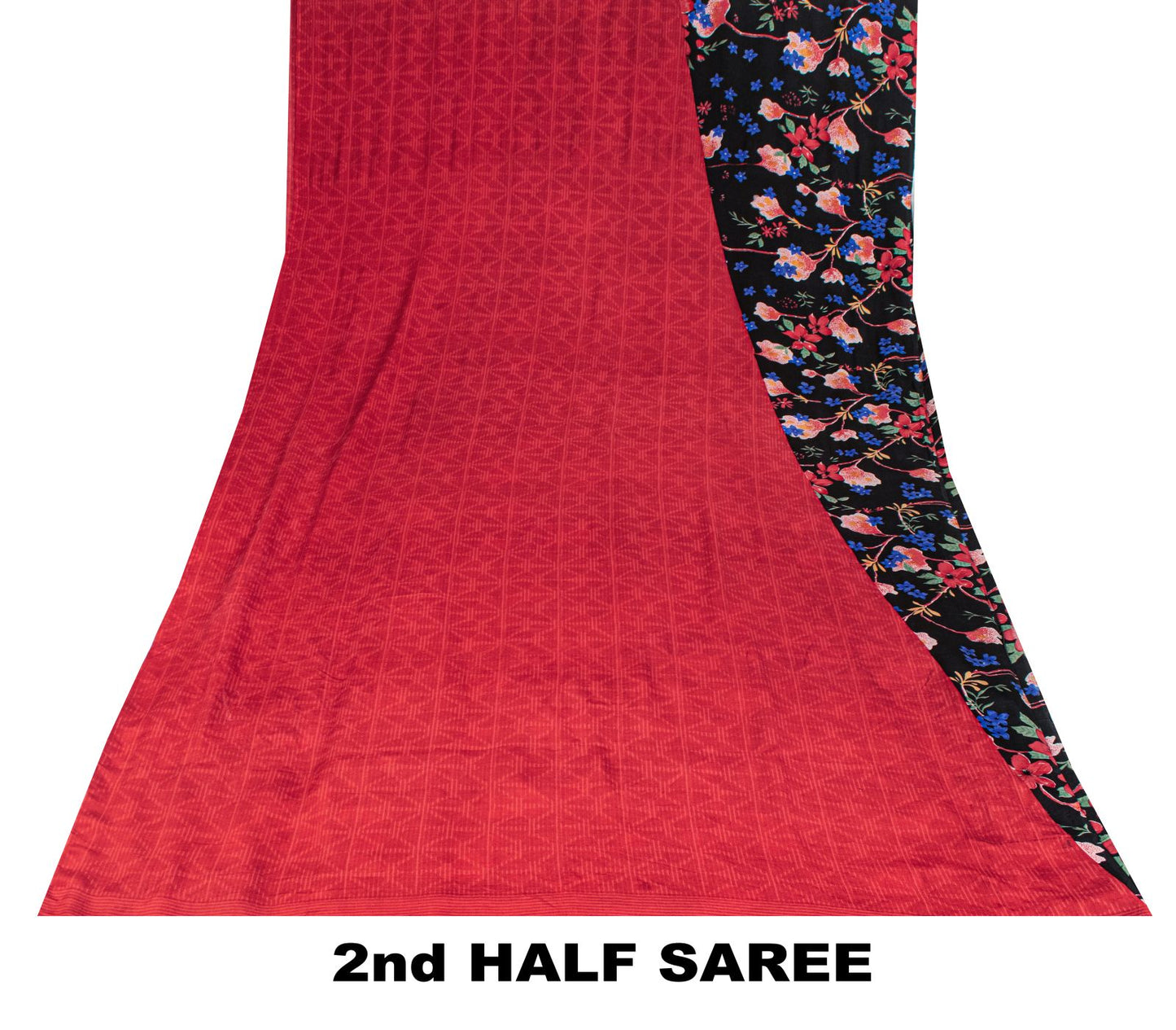 Sanskriti Vintage Saree Black-Red Pure Crepe Floral Digital Printed Sari 5.5+Yd