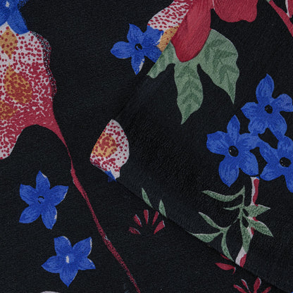 Sanskriti Vintage Saree Black-Red Pure Crepe Floral Digital Printed Sari 5.5+Yd