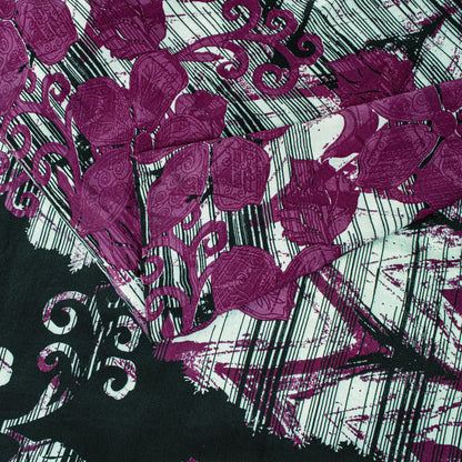 Sanskriti Vintage Saree Purple Pure Crepe Silk Floral Screen Printed Sari 5.5+Yd