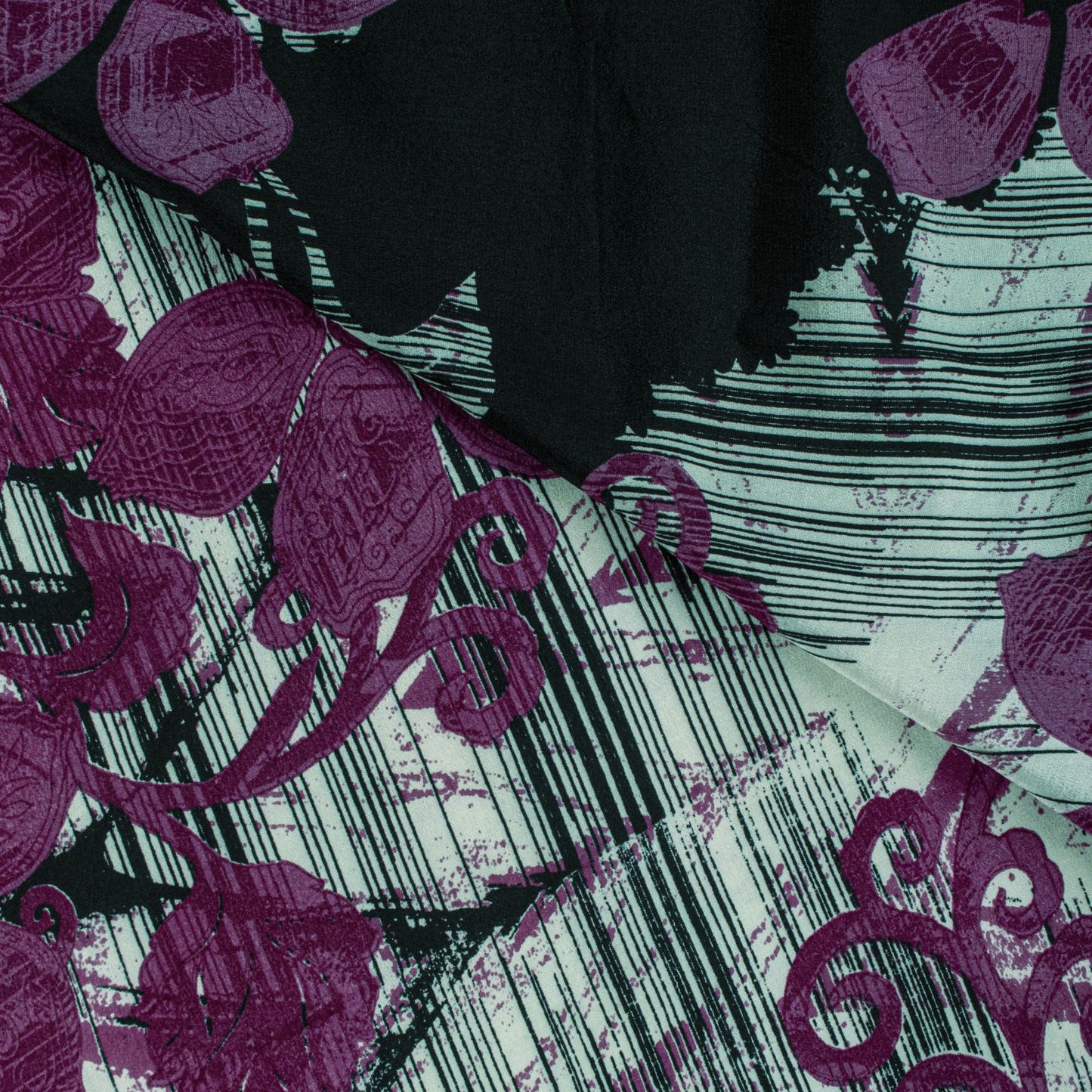 Sanskriti Vintage Saree Purple Pure Crepe Silk Floral Screen Printed Sari 5.5+Yd