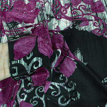 Sanskriti Vintage Saree Purple Pure Crepe Silk Floral Screen Printed Sari 5.5+Yd