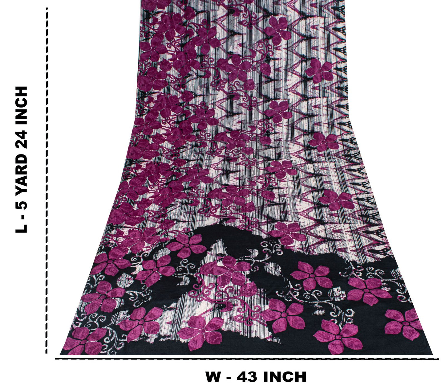 Sanskriti Vintage Saree Purple Pure Crepe Silk Floral Screen Printed Sari 5.5+Yd